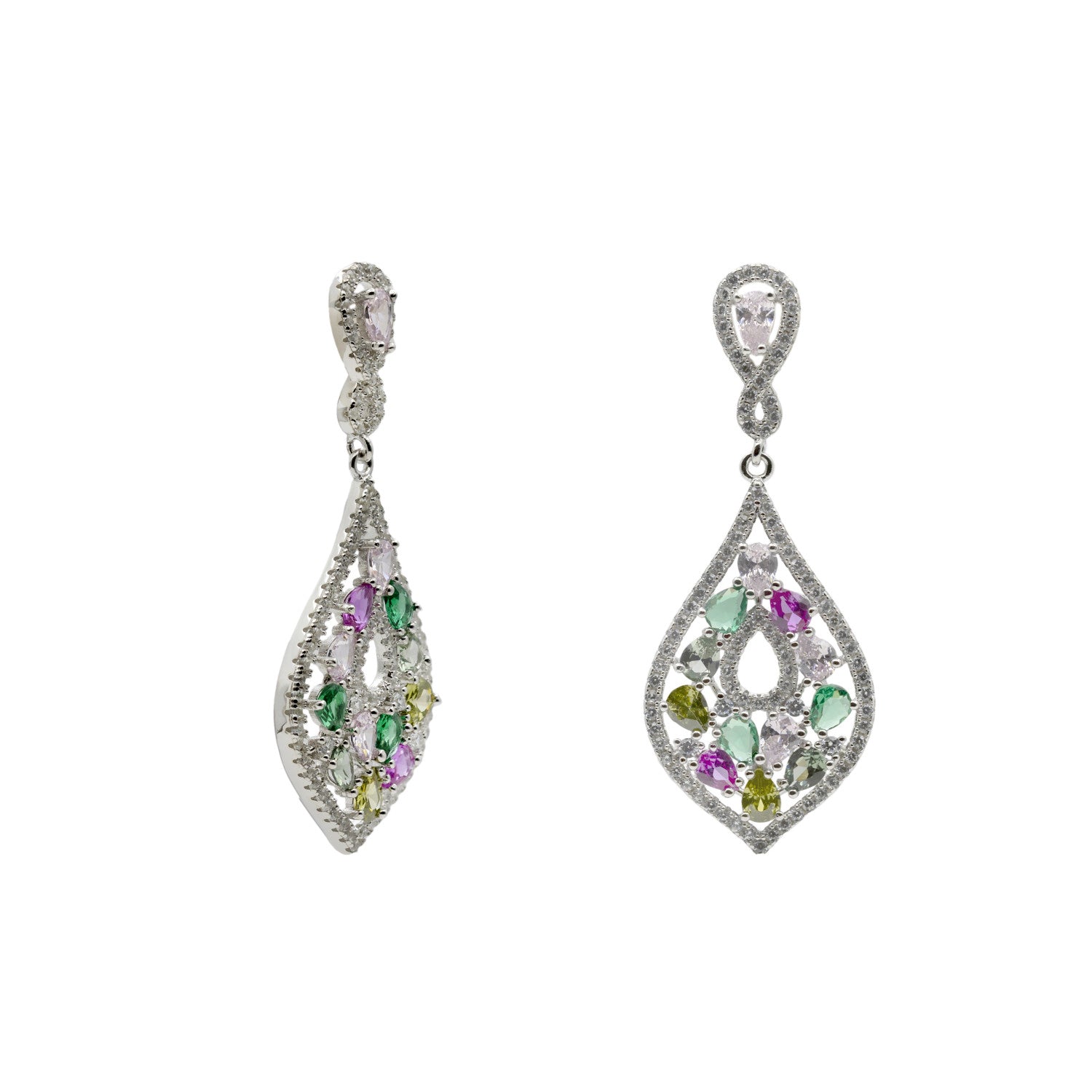 Pendientes largos con piedras multicolor en tonos calidos y circonitas-LINEARGENT