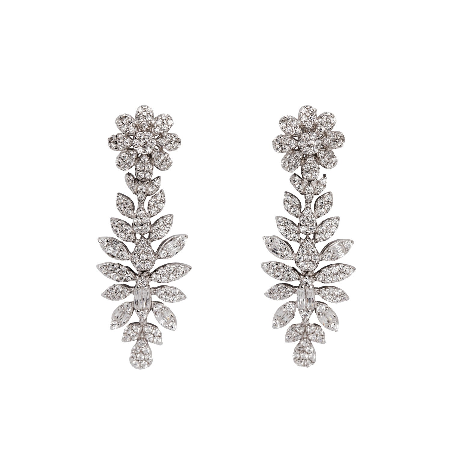 Pendientes largos de novia inspiración floral-LINEARGENT