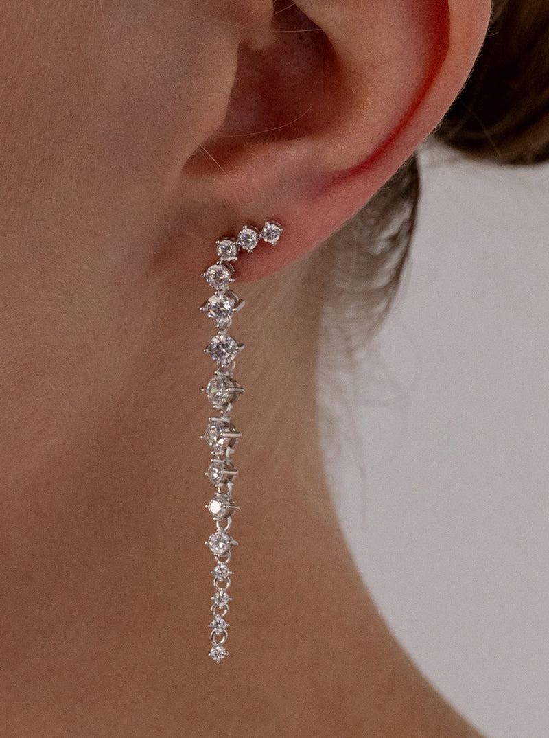 Pendientes largos de plata brillantes estilo novia colgantes-LINEARGENT