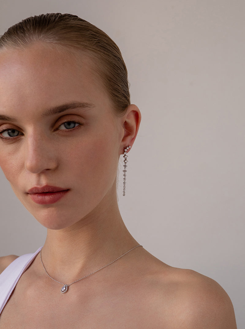 Pendientes largos de plata brillantes estilo novia colgantes-LINEARGENT