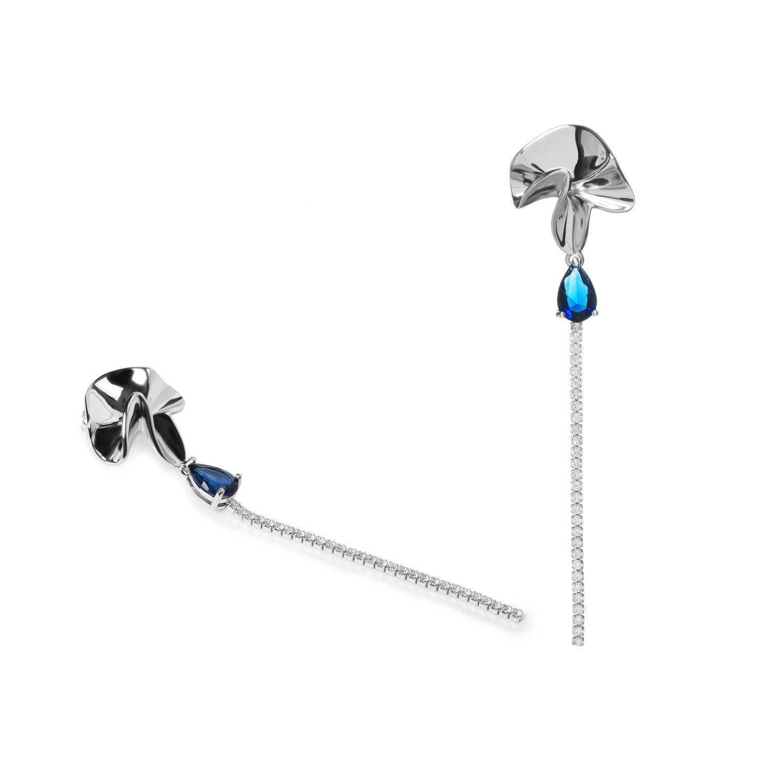 Pendientes largos de plata con piedra azul y circonitas