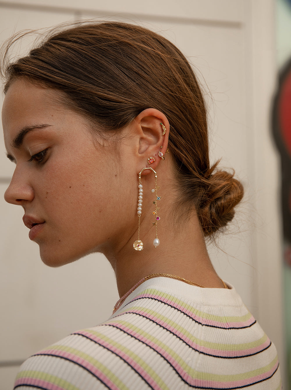 Pendientes largos de plata diseño doble colgante con baño de oro