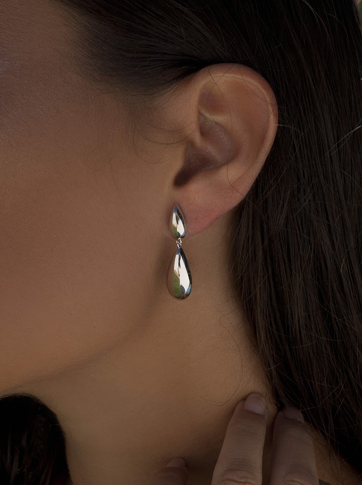 earrings long silver design double teardrop