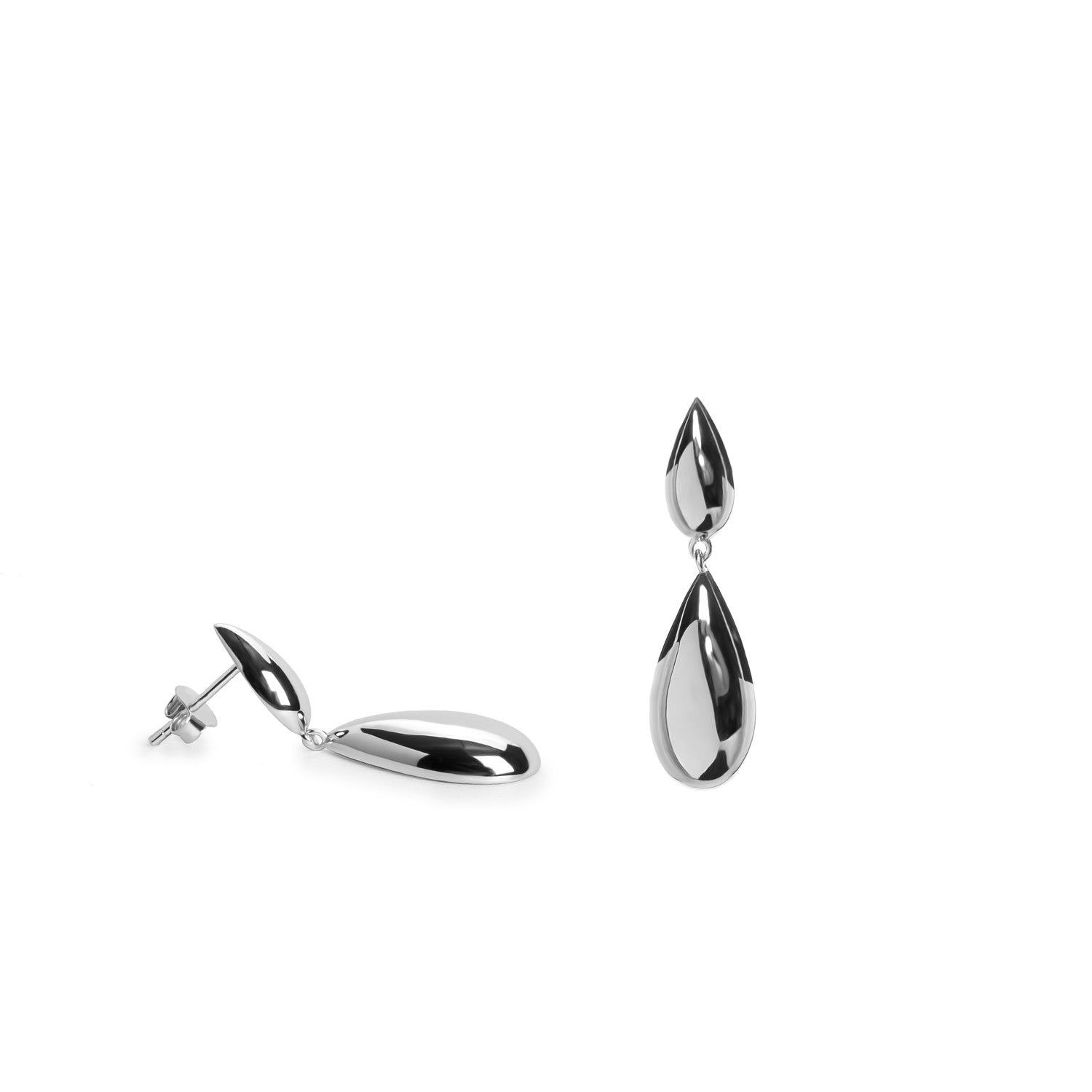 Pendientes largos de plata diseño doble lágrima-LINEARGENT