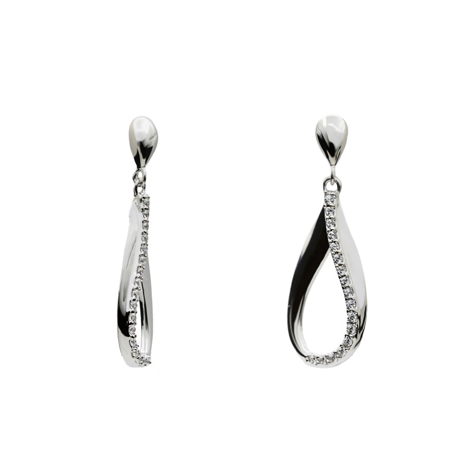 Pendientes largos de plata diseño minimal con circonitas-LINEARGENT