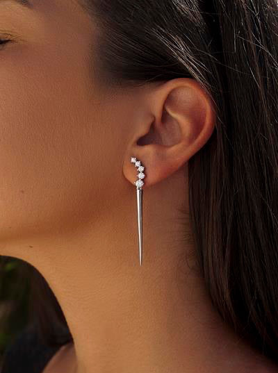 earrings long silver earrings with curved zirconia zirconia and bar finished in point