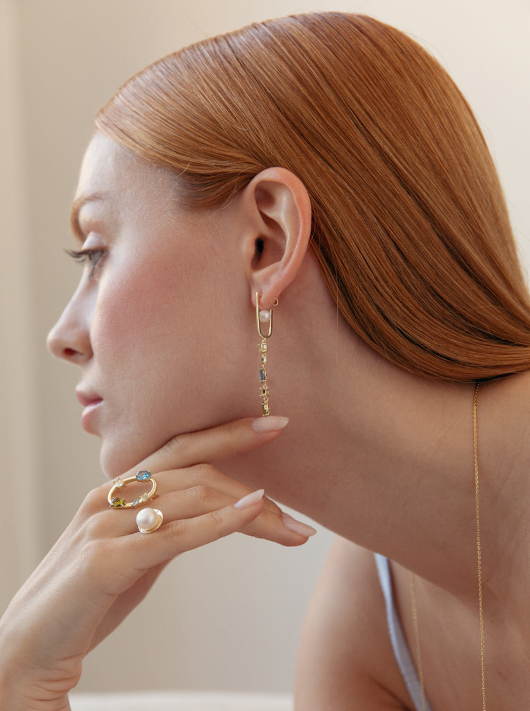 Pendientes largos diseño cascada de piedras de colores