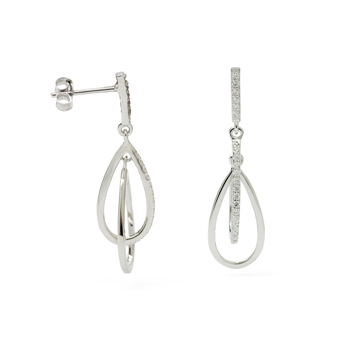 Pendientes largos diseño doble gota con circonitas-LINEARGENT