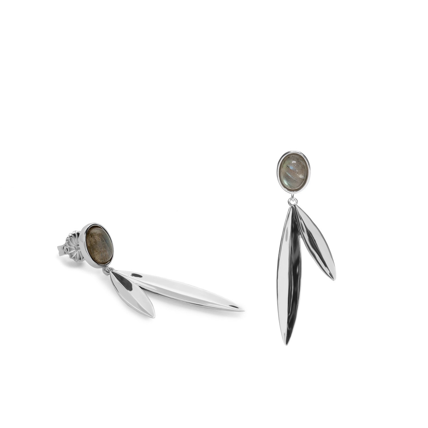 Pendientes largos diseño hojas con piedra labradorita-LINEARGENT