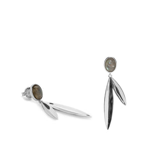 Pendientes largos diseño hojas con piedra labradorita
