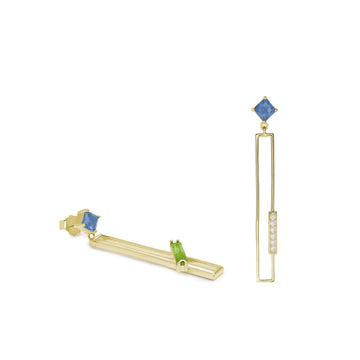Pendientes largos diseño rectangular gemas tono pistacho