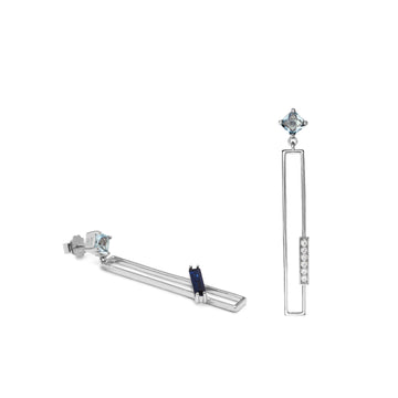 Pendientes largos diseño rectangular gemas tono zafiro