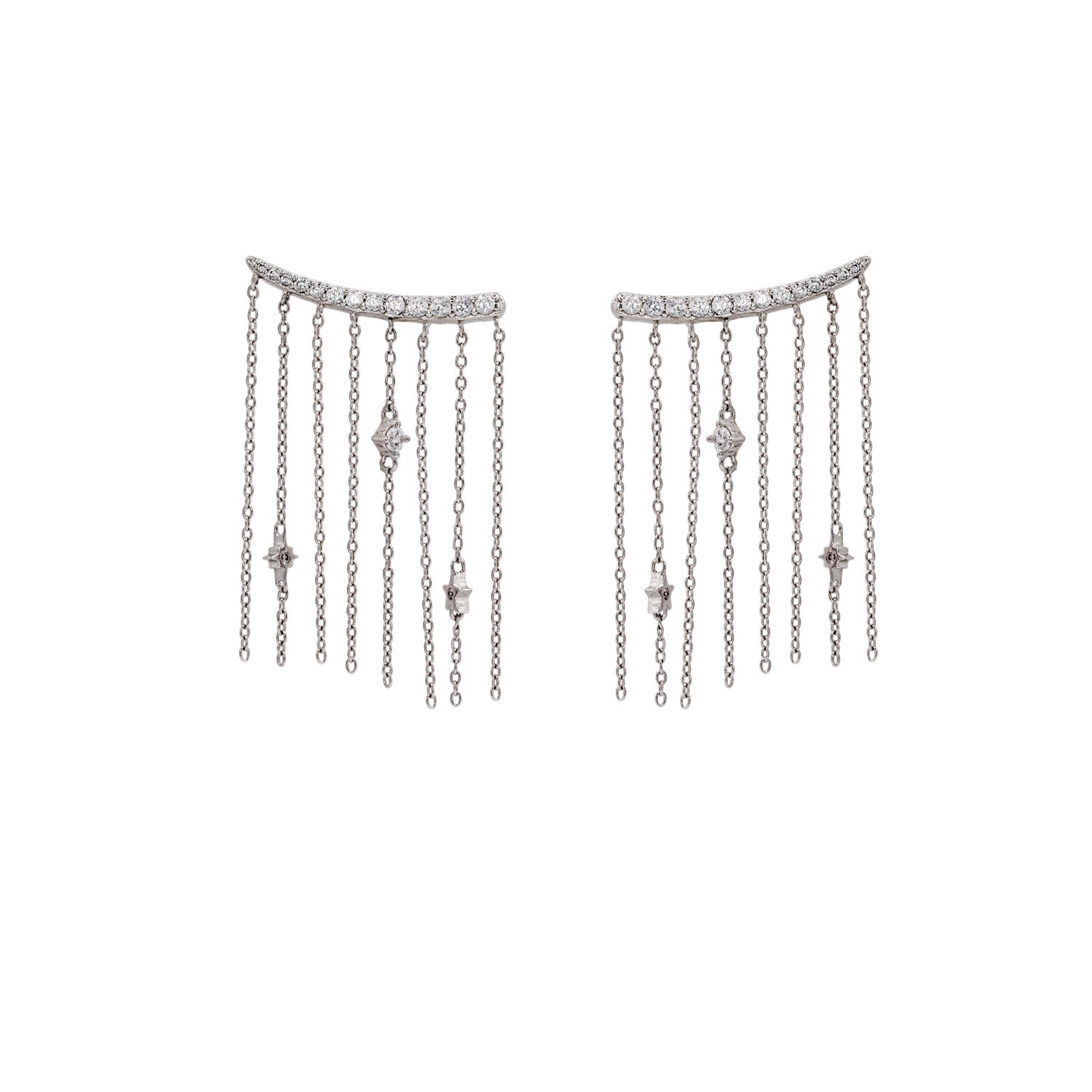 longs boucles d'oreilles à effet cascade avec  fines  chaîneet zirconsLINEARGENT