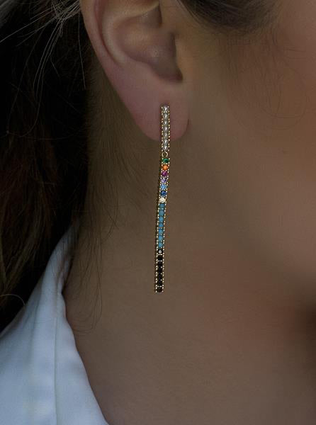 Pendientes largos formados por piedras circonitas y perlas-LINEARGENT