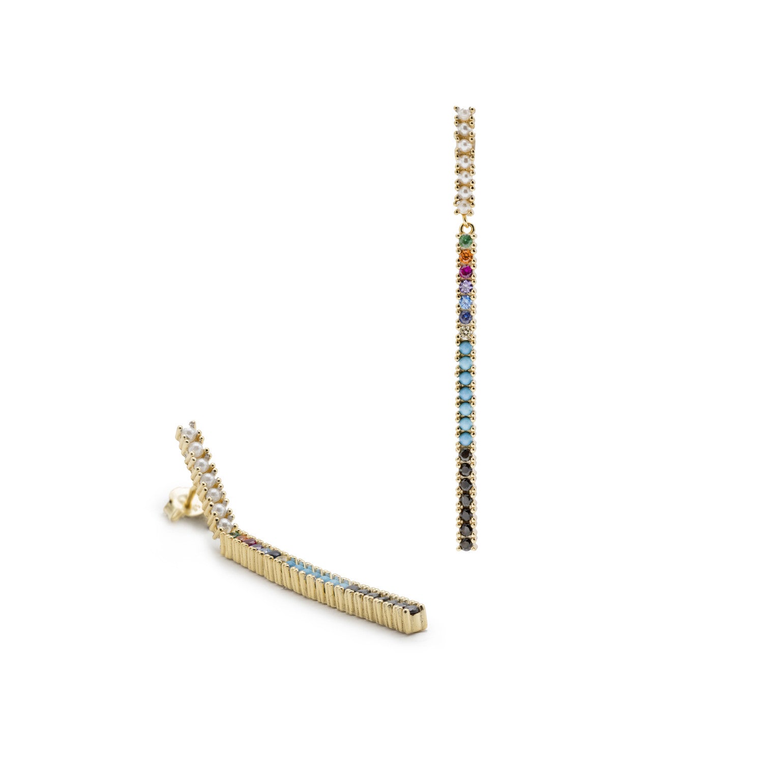 Pendientes largos formados por piedras circonitas y perlas-LINEARGENT