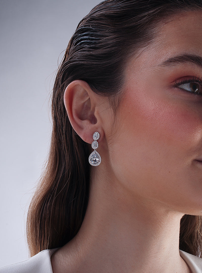 Boucles d'oreilles longs argent brillants mariée mobiles de 3 pièces avec LINEARGENT