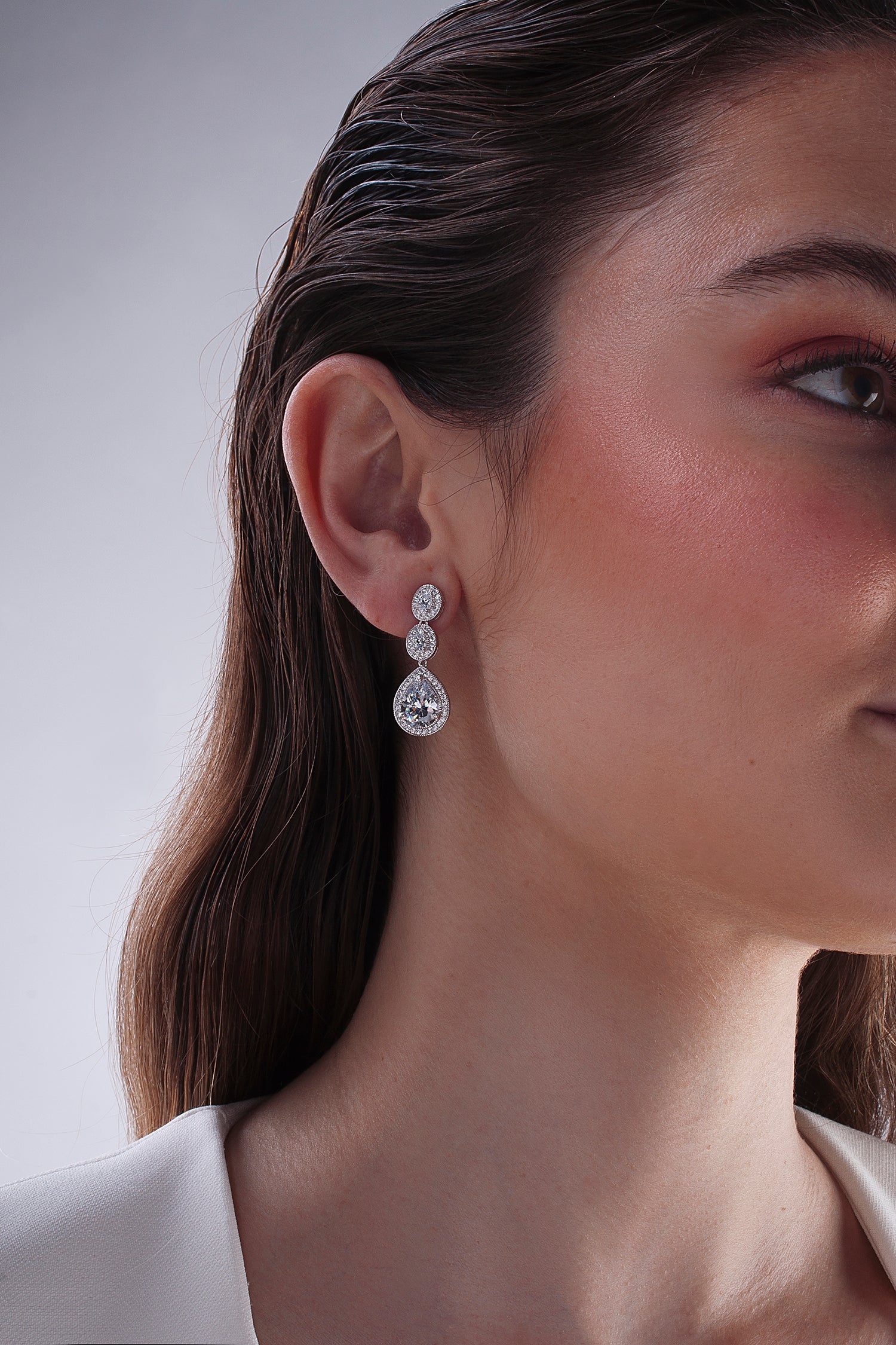 Boucles d'oreilles longs argent brillants mariée mobiles de 3 pièces avec LINEARGENT