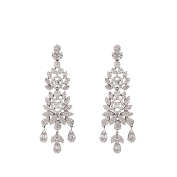 Pendientes novia con diseño floral y circonitas