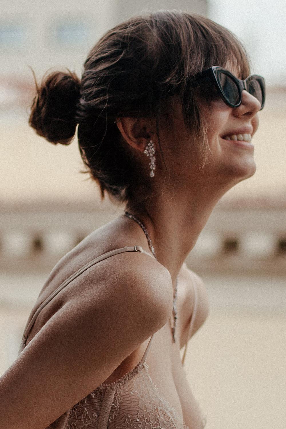 boucles d'oreilles mariée argent et zircons avec différentes LINEARGENT