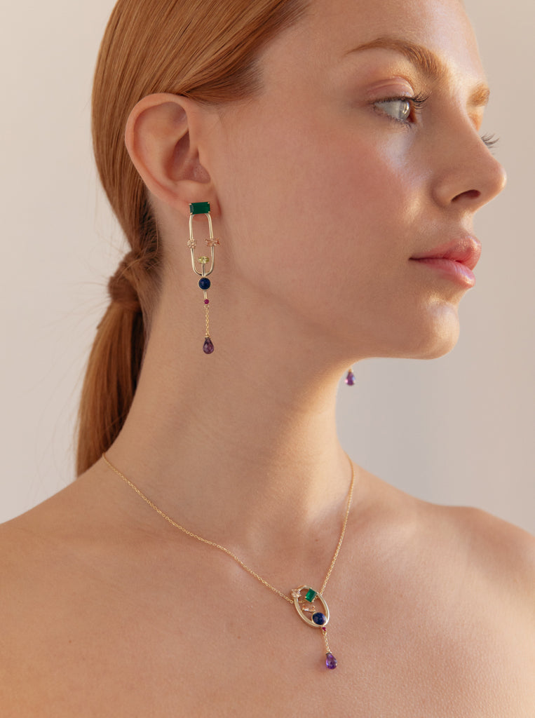 Pendientes originales de diseño vanguardista con gemas