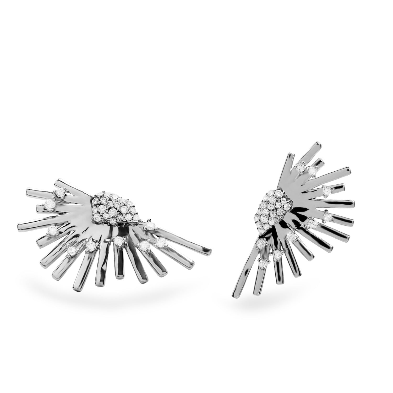 Pendientes originales de plata con circonitas diseño abanico