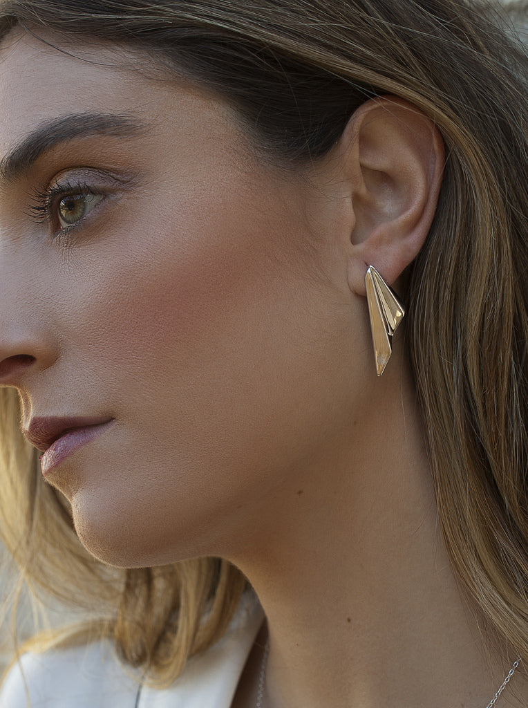 Pendientes originales de plata con diseño geométrico moderno-LINEARGENT