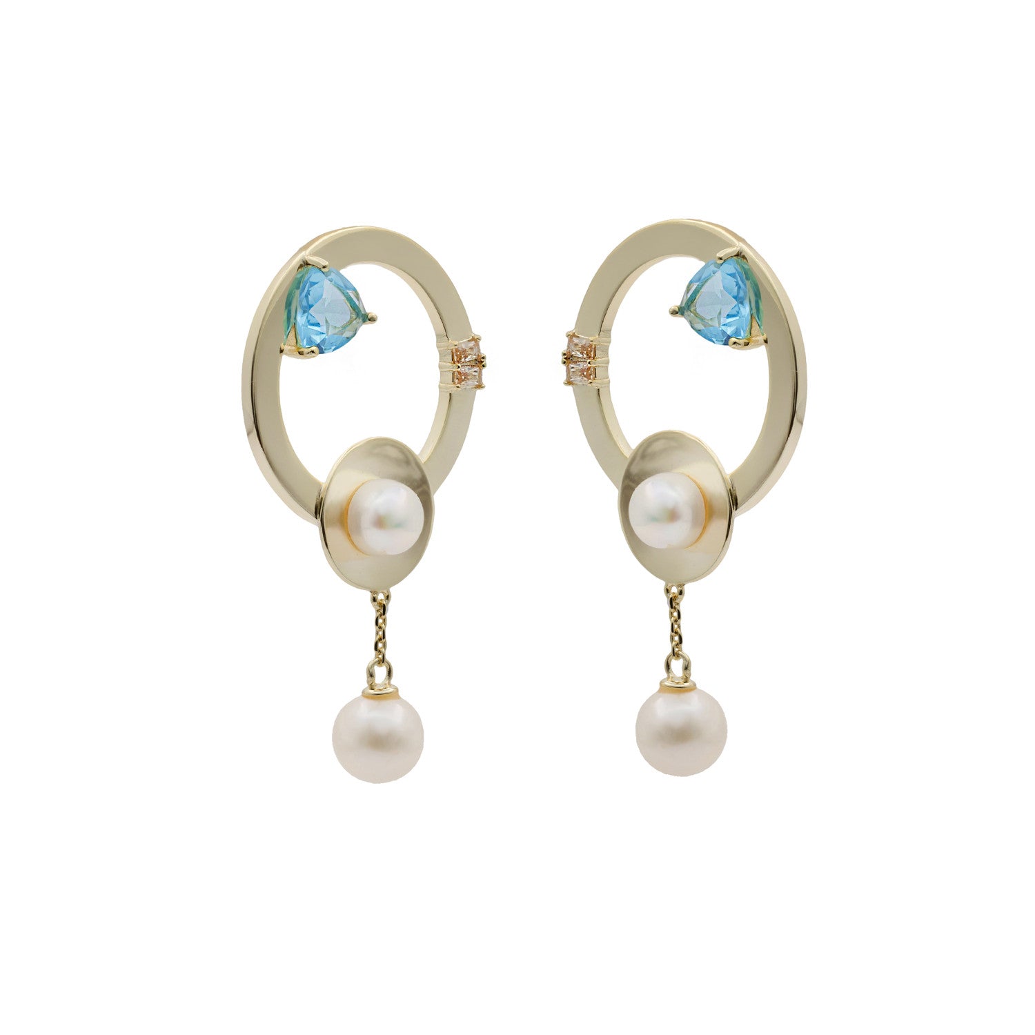 Pendientes originales de plata con un diseño circular con perlas-LINEARGENT