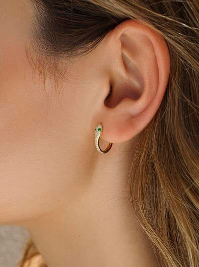 Pendientes originales de plata de silueta de serpiente con circonitas engastadas-LINEARGENT