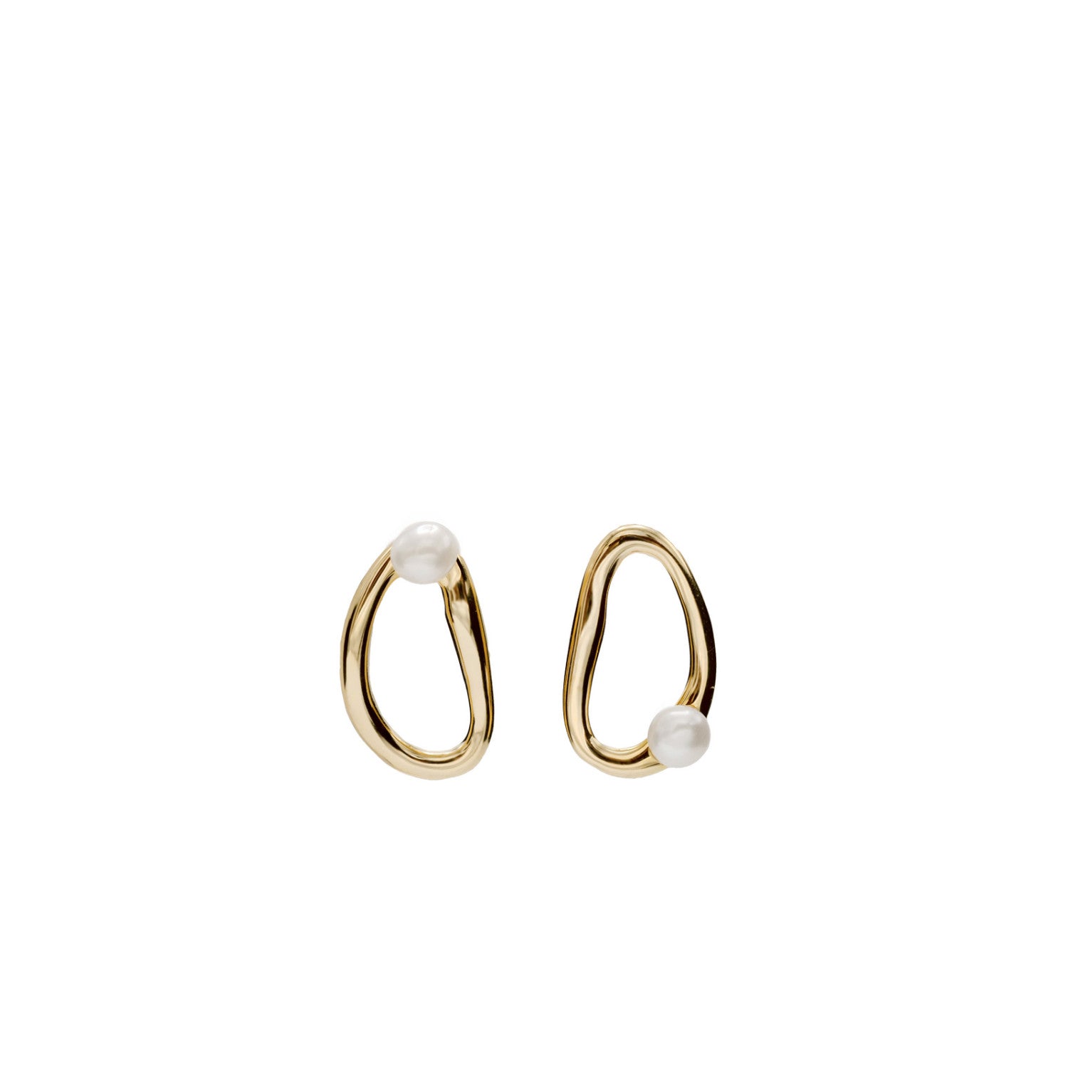 Pendientes originales de plata diseño ovalado con mini perla-LINEARGENT