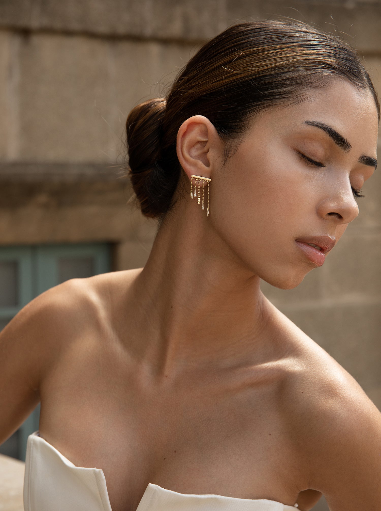 Pendientes originales de plata estilo cortina con circonitas