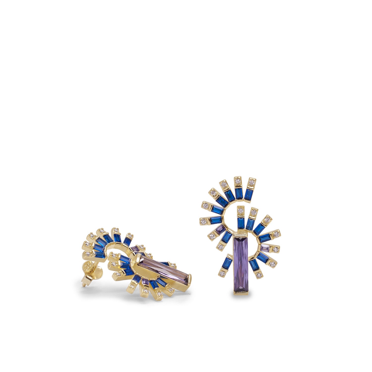 Pendientes originales diseño abanico zafiro y amatista-LINEARGENT