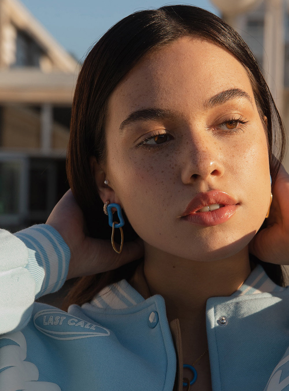 earrings original design from double motive with varnish