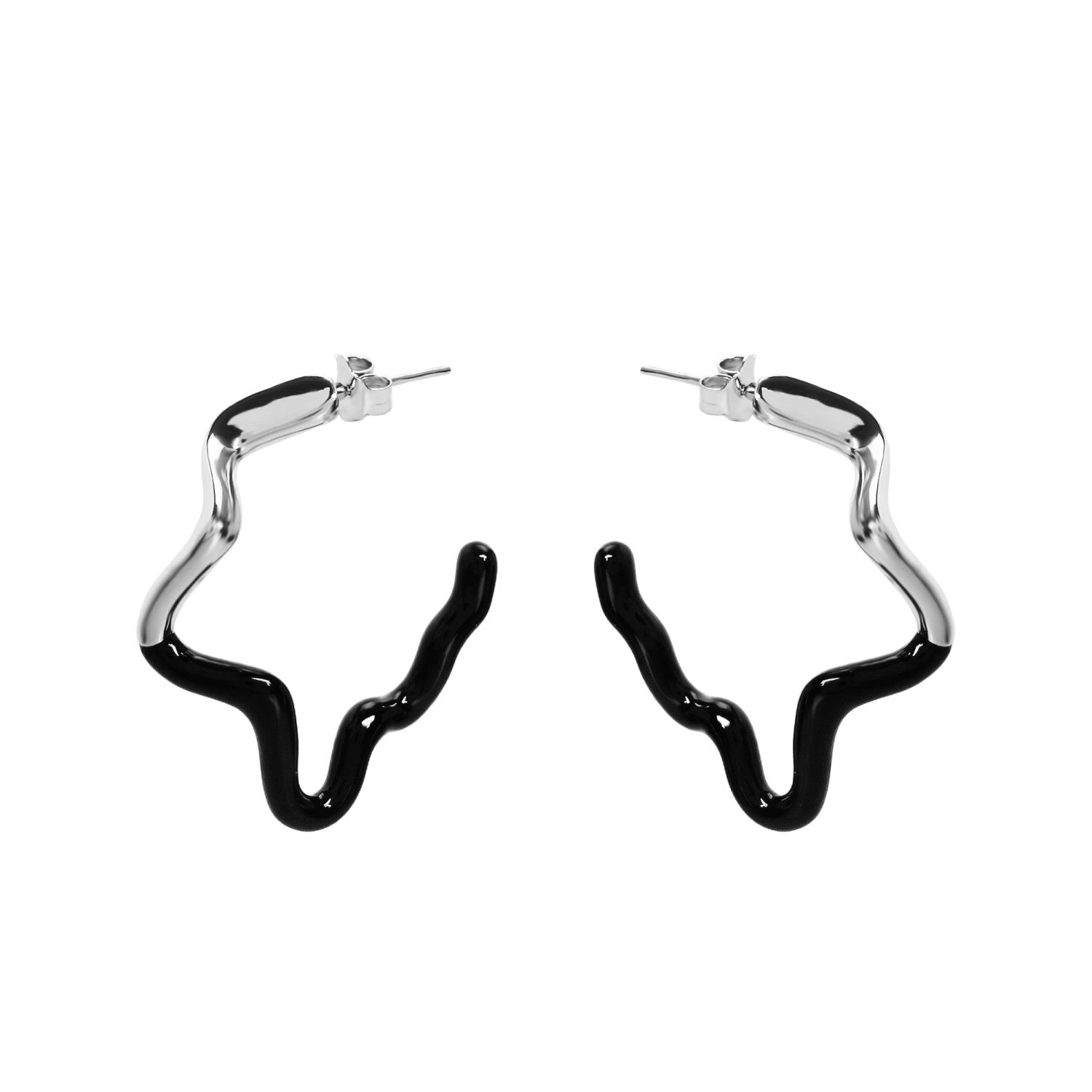 Pendientes originales diseño ondulado y esmalte negro
