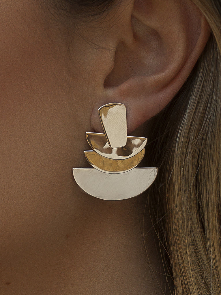 Pendientes originales diseño triple semicírculo-LINEARGENT