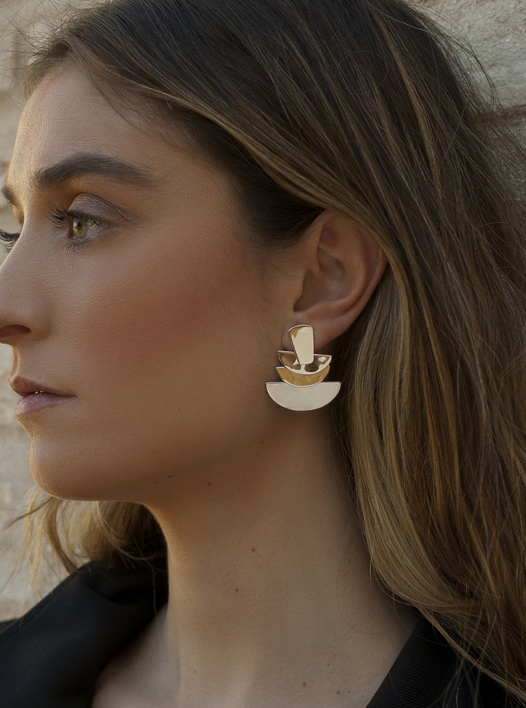 Pendientes originales diseño triple semicírculo-LINEARGENT