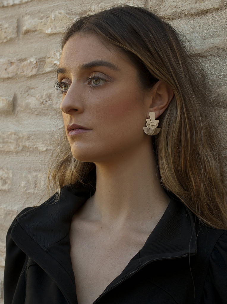 Pendientes originales diseño triple semicírculo-LINEARGENT