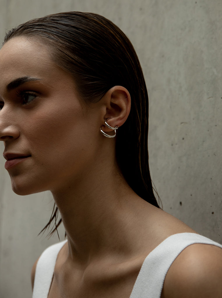 Pendientes originales plata diseño de doble aro soporte antitrago