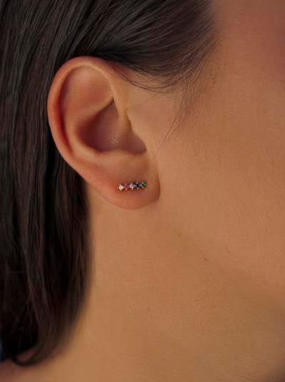 Pendientes pequeños de plata diseño de tira multicolor-LINEARGENT