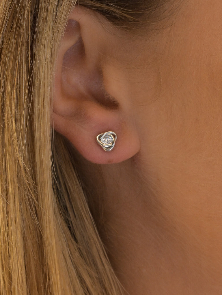 Pendientes pequeños de plata diseño espiral con circonitas-LINEARGENT