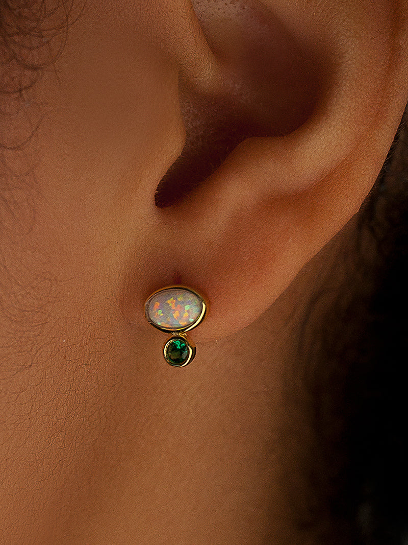 Pendientes pequeños de plata diseño ópalo y aventurina-LINEARGENT