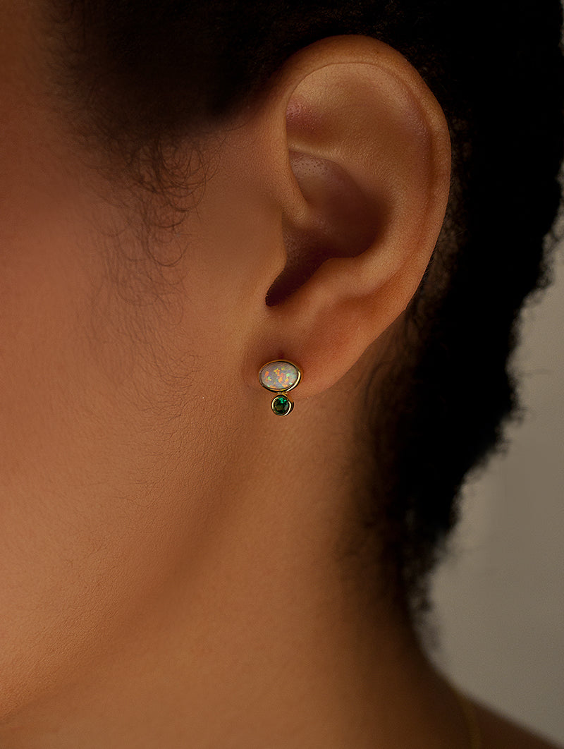 earrings small silver design opal and aventurine