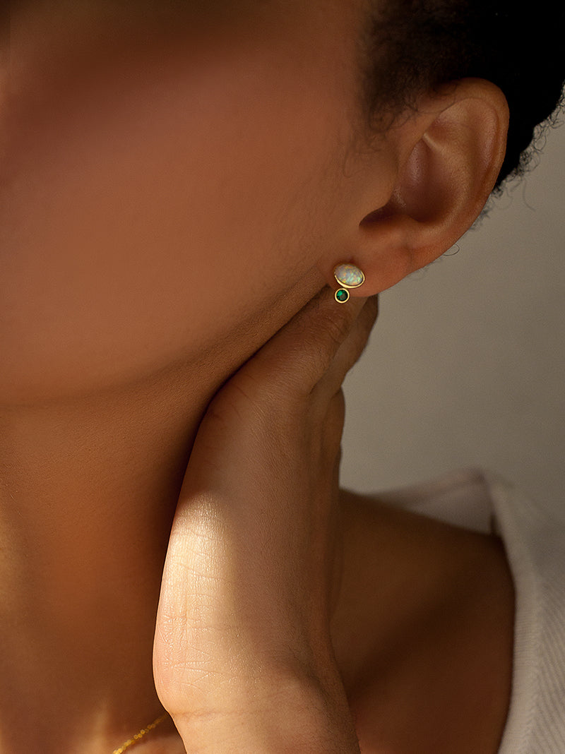 earrings small silver design opal and aventurine