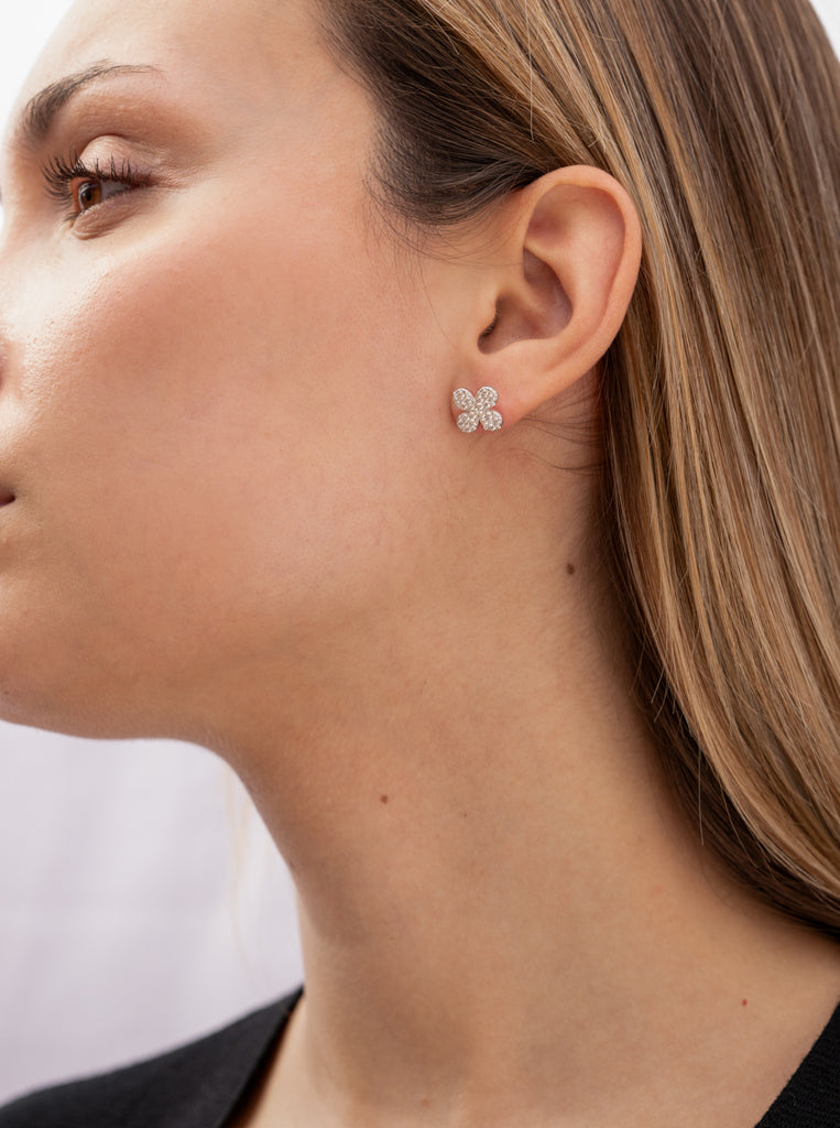 earrings small silver earrings in clover shape with zirconia