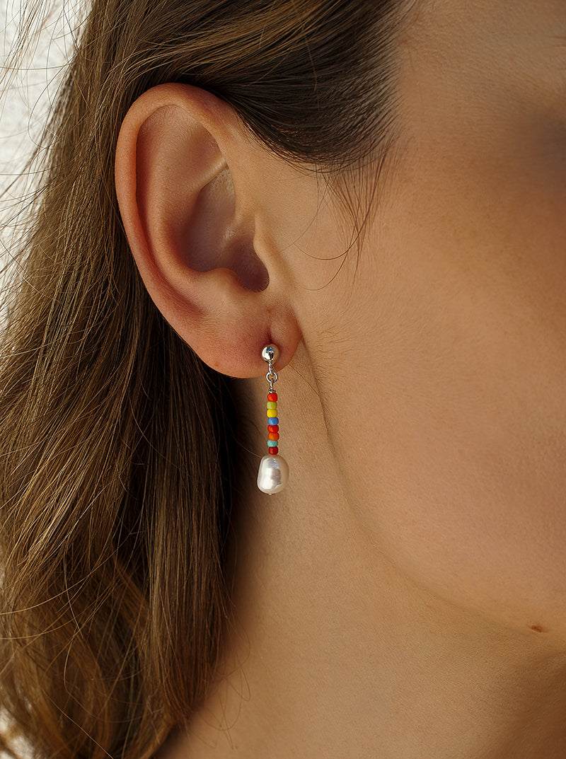 Pendientes perla colgante diseño bolas multicolores-LINEARGENT