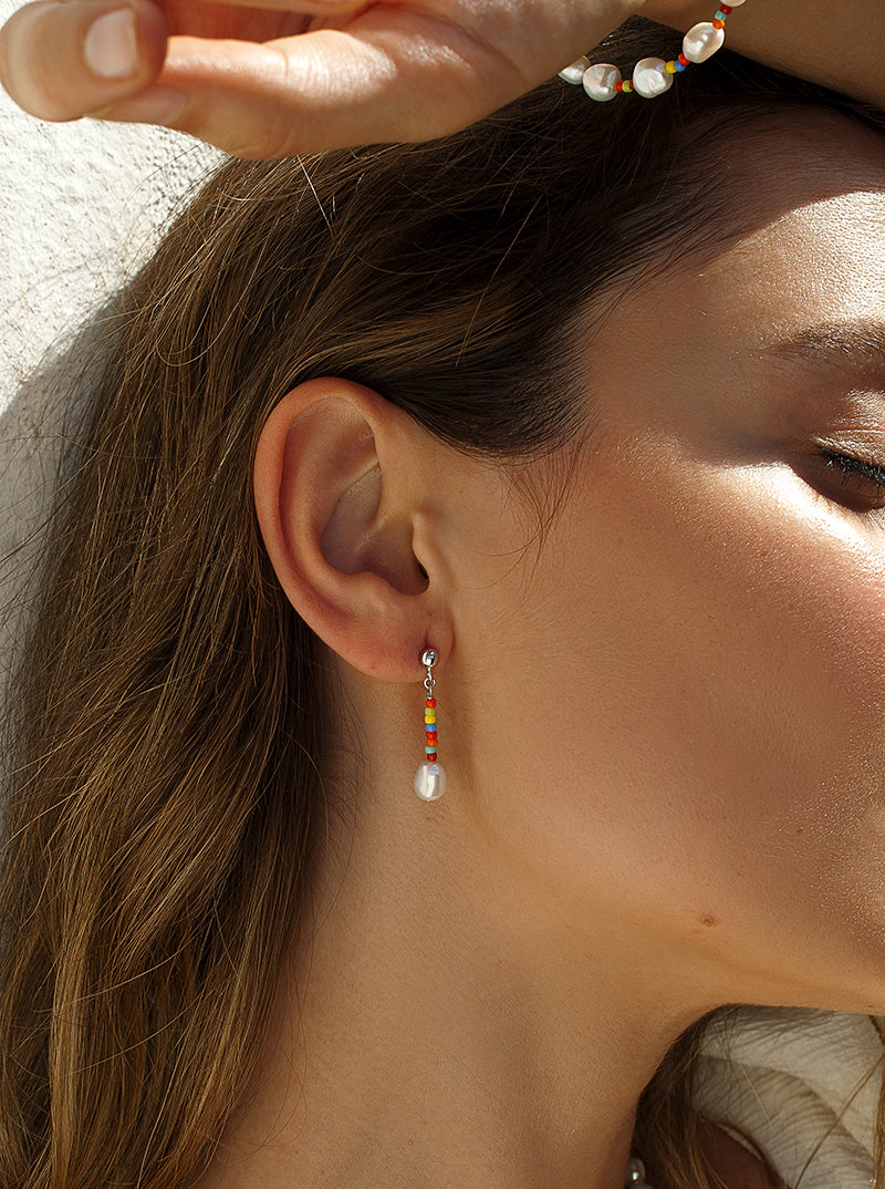 Pendientes perla colgante diseño bolas multicolores