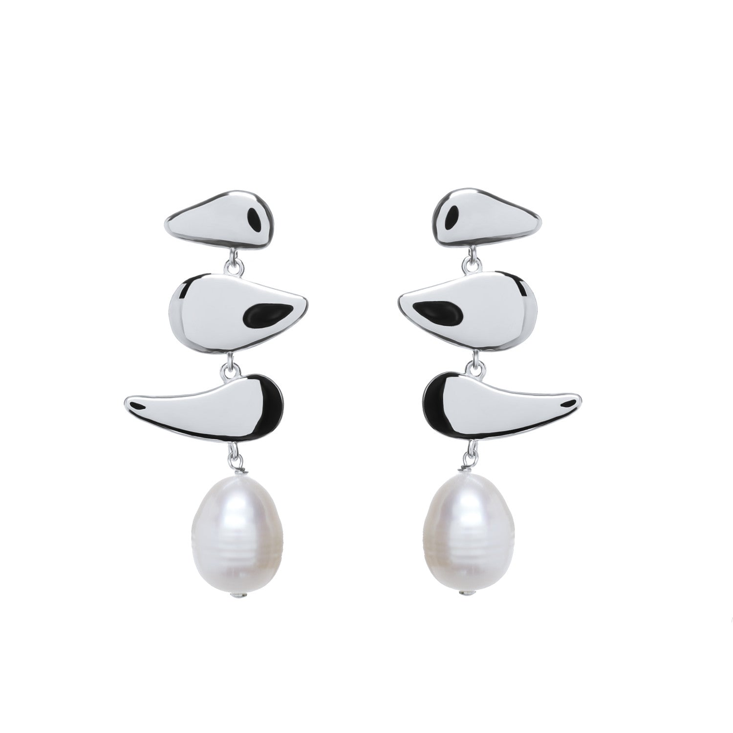 Pendientes perlas de plata estructura orgánica y fluida-LINEARGENT