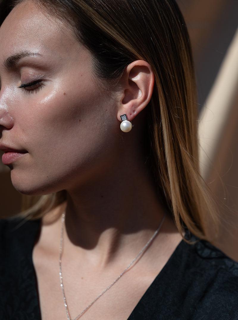 boucles d'oreilles perles design square at la LINEARGENT