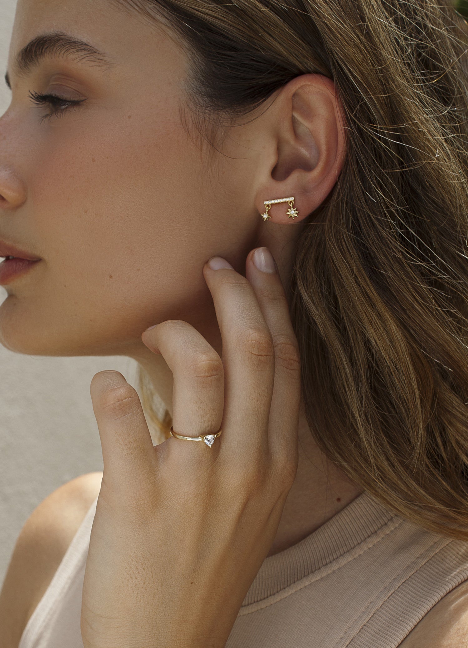 earrings silver climbers  with pendants star