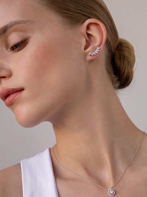 boucles d'oreilles grimpeurs de argent avec seis zircons taille marquise ovale LINEARGENT