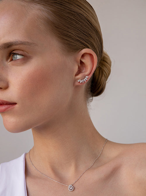 boucles d'oreilles grimpeurs de argent avec seis zircons taille marquise ovale LINEARGENT